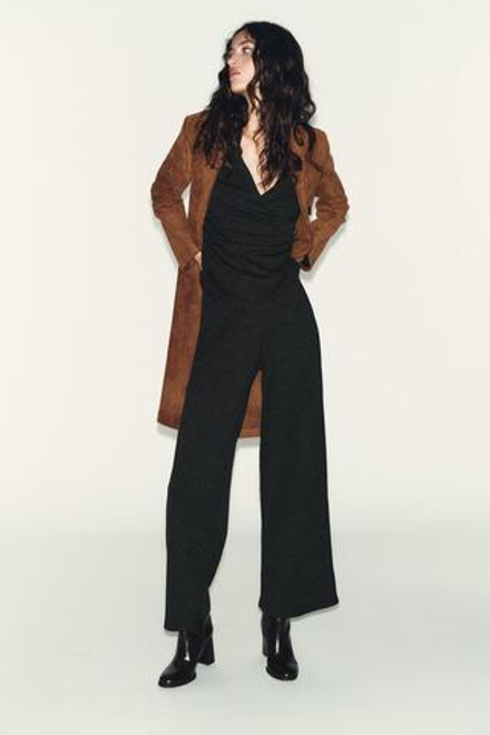 ZARA ТОП С БРОШЬЮ СБОКУ, ТЕМНЫЙ АНТРАЦИТ