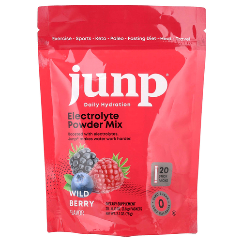 JUNP Hydration, электролитная порошковая смесь, со вкусом лесных ягод, 20 пакетиков по 3,8 г (0,13 унции)