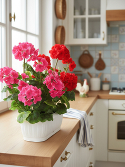 Искусственные цветы Герань малиново-красная 40см в балконном ящике