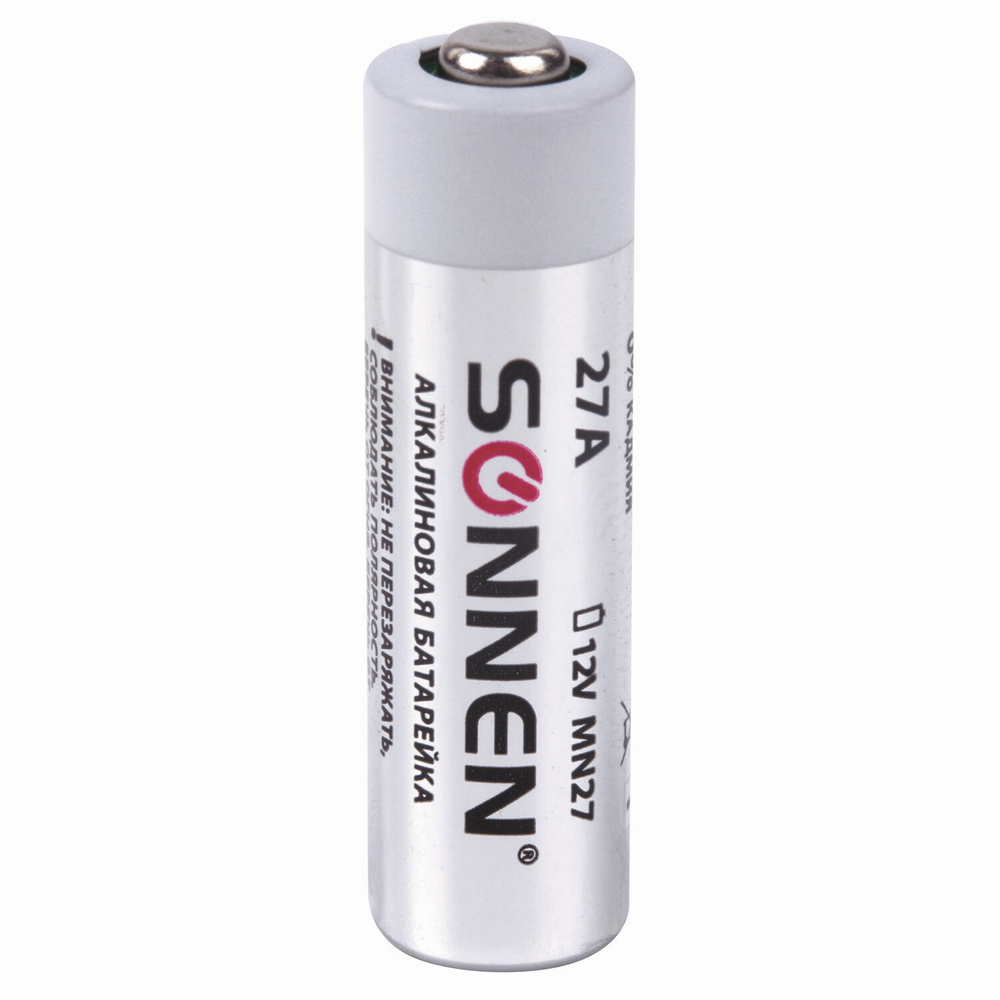 батарейка SONNEN Alkaline 27А (MN27) алкалиновая для сигнализаций 1 шт. в блистере (20 штук в упаковке)