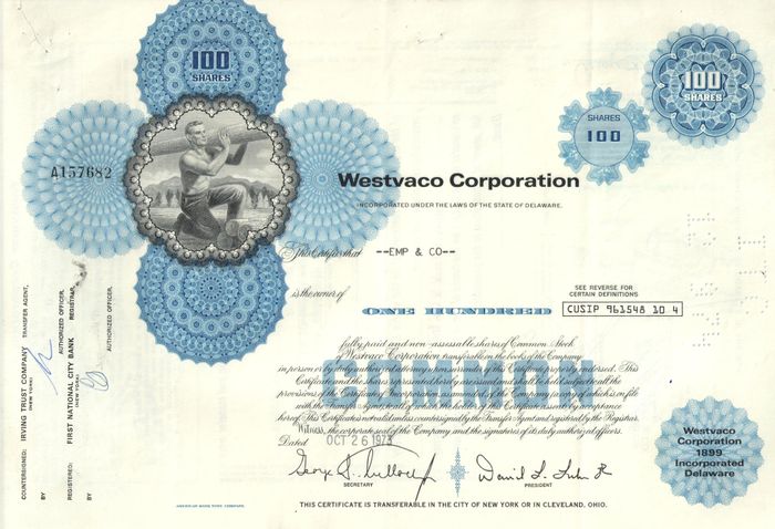 Акция Westvaco Corporation 1968-1974 США