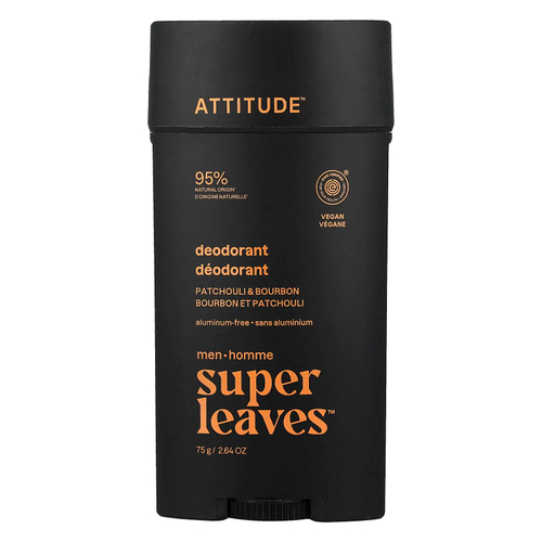 ATTITUDE, Super Leaves™, дезодорант без алюминия, для мужчин, пачули и бурбон, 75 г (2,64 унции)