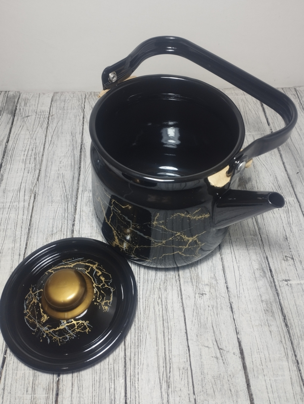 Чайник 3,5л с рисунком Мрамор золото черн. 1с26я