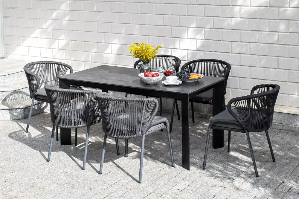 "Венето" обеденный стол из HPL 160х80см, цвет "серый гранит", каркас черный