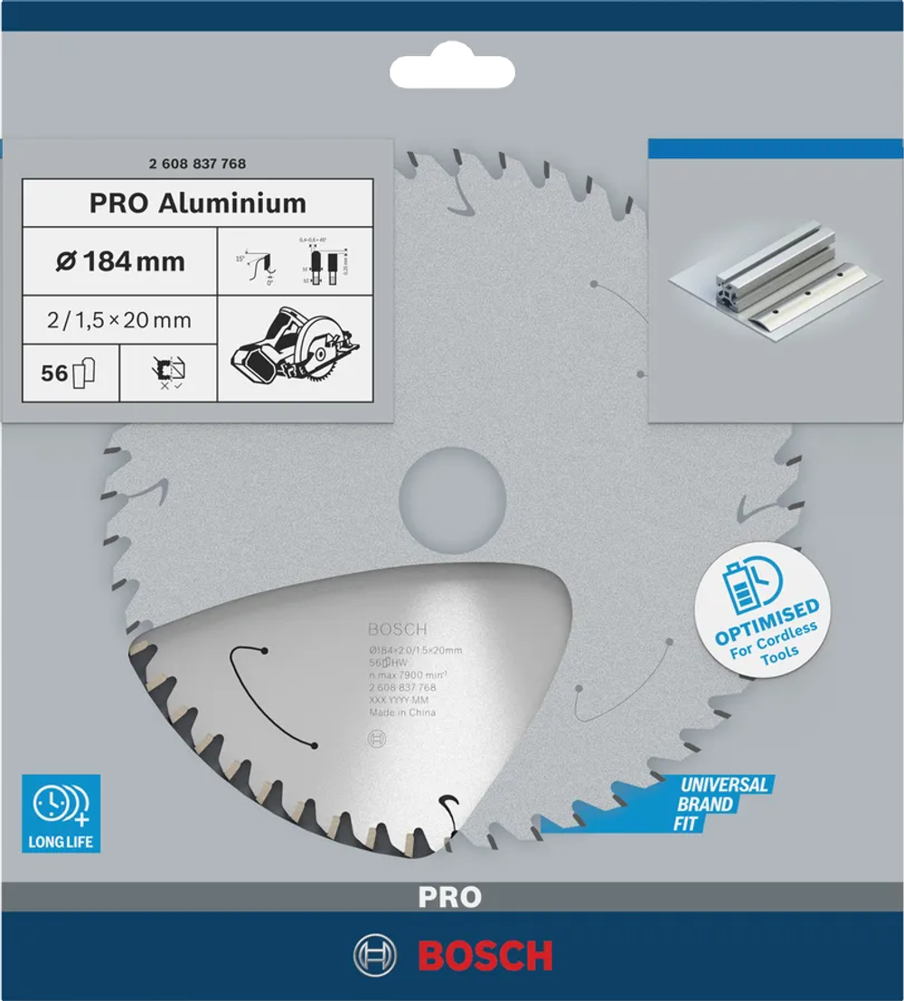 Циркулярный диск по алюминию ALuminium Cordless PRO, 165x1,8x20 мм T54 BOSCH 2608837763