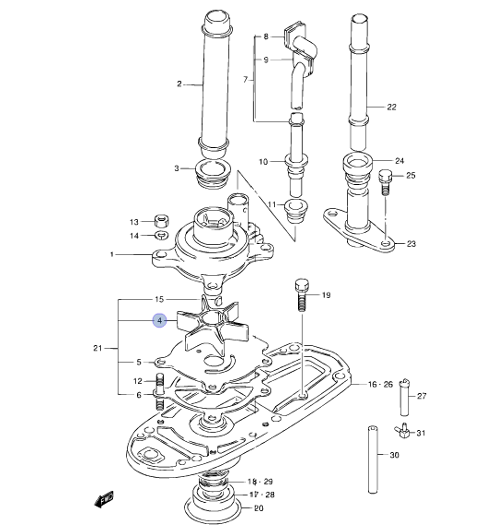 Крыльчатка помпы для Suzuki DT25/30 арт.17461-96402-000