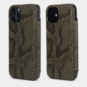 Чехол Benoit для iPhone 12/12Pro из кожи питона зеленого цвета