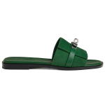 Hermes Giulia leather classic palladium-plated shoe buckle one-word slippers women's green, H232130Z I0