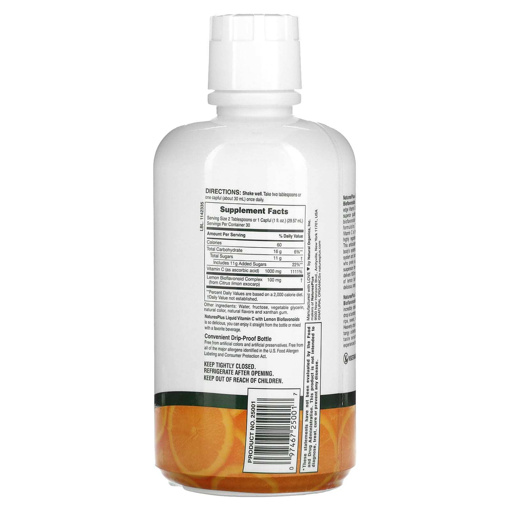 NaturesPlus, Жидкий витамин C, натуральный апельсин, 1000 мг, 887,10 мл (30 жидк. унц.)