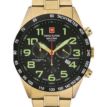С браслетом Мужские наручные часы с золотым браслетом Swiss Alpine Military 7040.9117 chrono 45mm 10ATM