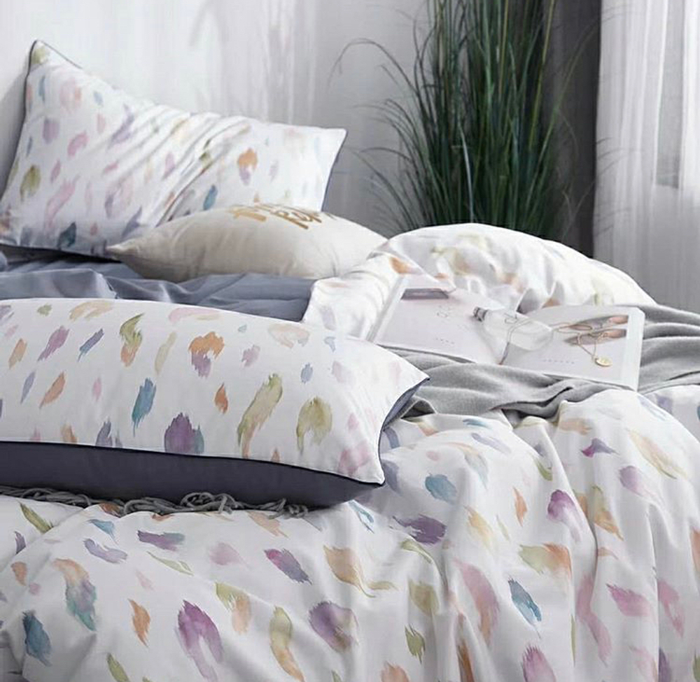 Постельное белье ЕВРО (двуспалка) Египедский Хлопок Краски на белом