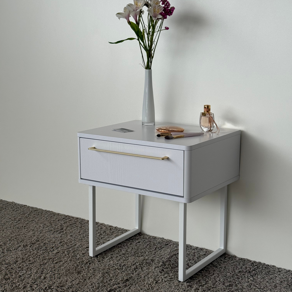 Тумба прикроватная на ножках ROYAL 5201 эко (Белый-Белый-р.золото)