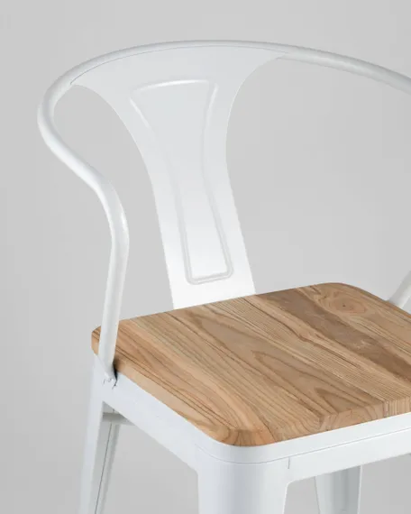 Стул TOLIX ARM WOOD с подлокотниками белый