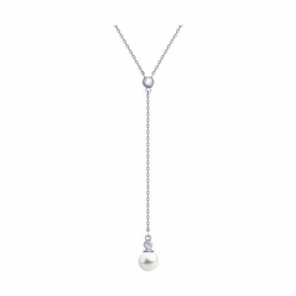 Колье из серебра с жемчугом Swarovski и фианитом