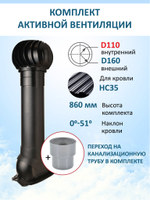 Турбодефлектор TD160, вент. выход утепленный высотой Н-700 с переходом D110, для кровельного профнастила 35мм