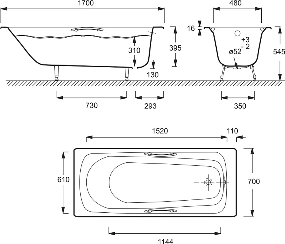 Ванна чугунная Jacob Delafon MELANIE 170х70 пристенная (E2925-00)