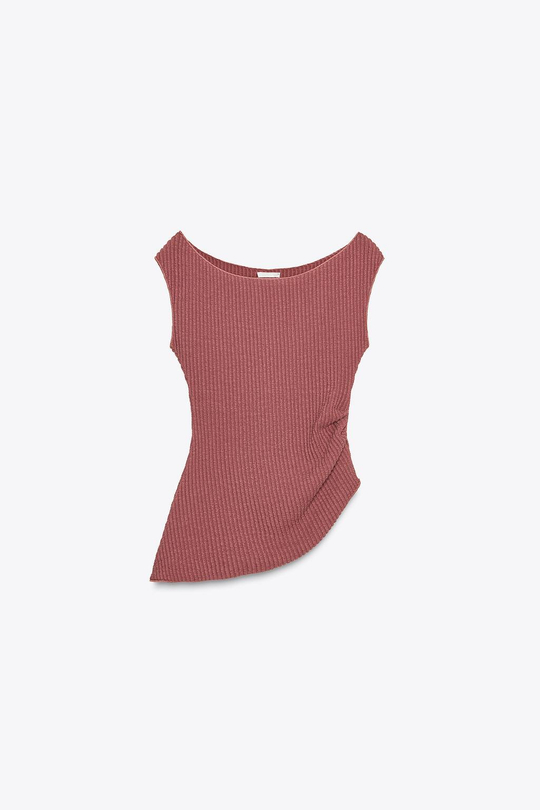 ZARA ТОП ТЕКСТУРНЫЙ СО СБОРКАМИ, БУРГУНДИ