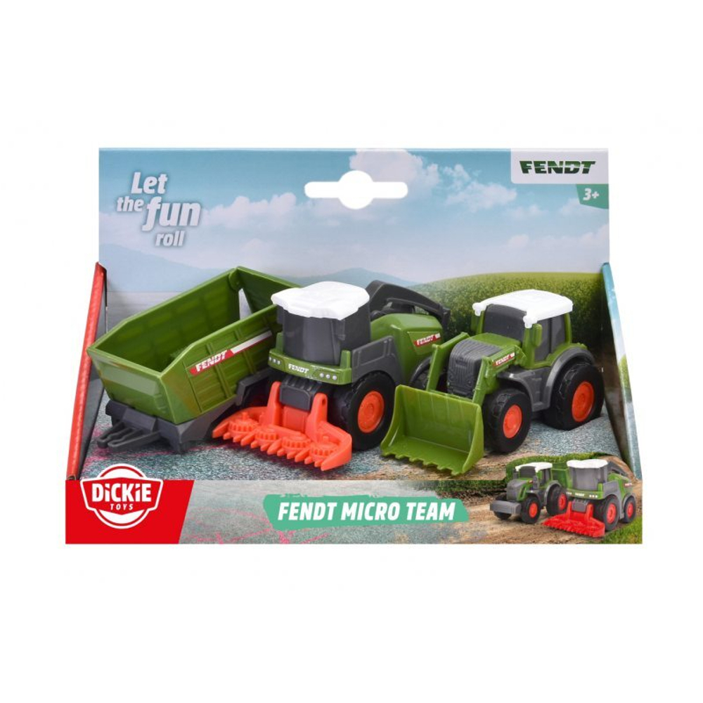 Dickie Farm - Комплект сельскохозяйственной техники FENDT: погрузчик, комбайн, прицеп для сена 3732001 C