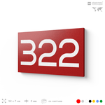 Номер на дверь 322, табличка на дверь для офиса, квартиры, кабинета, аудитории, склада, красная 120х70 мм, Айдентика Технолоджи