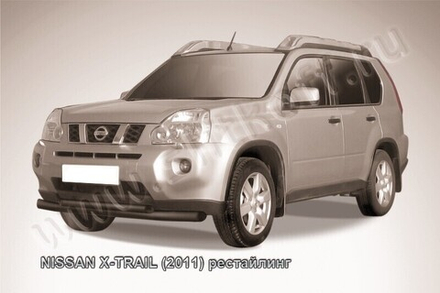 Защита переднего бампера Nissan X-Trail (2011-2015) d76+d57 черная