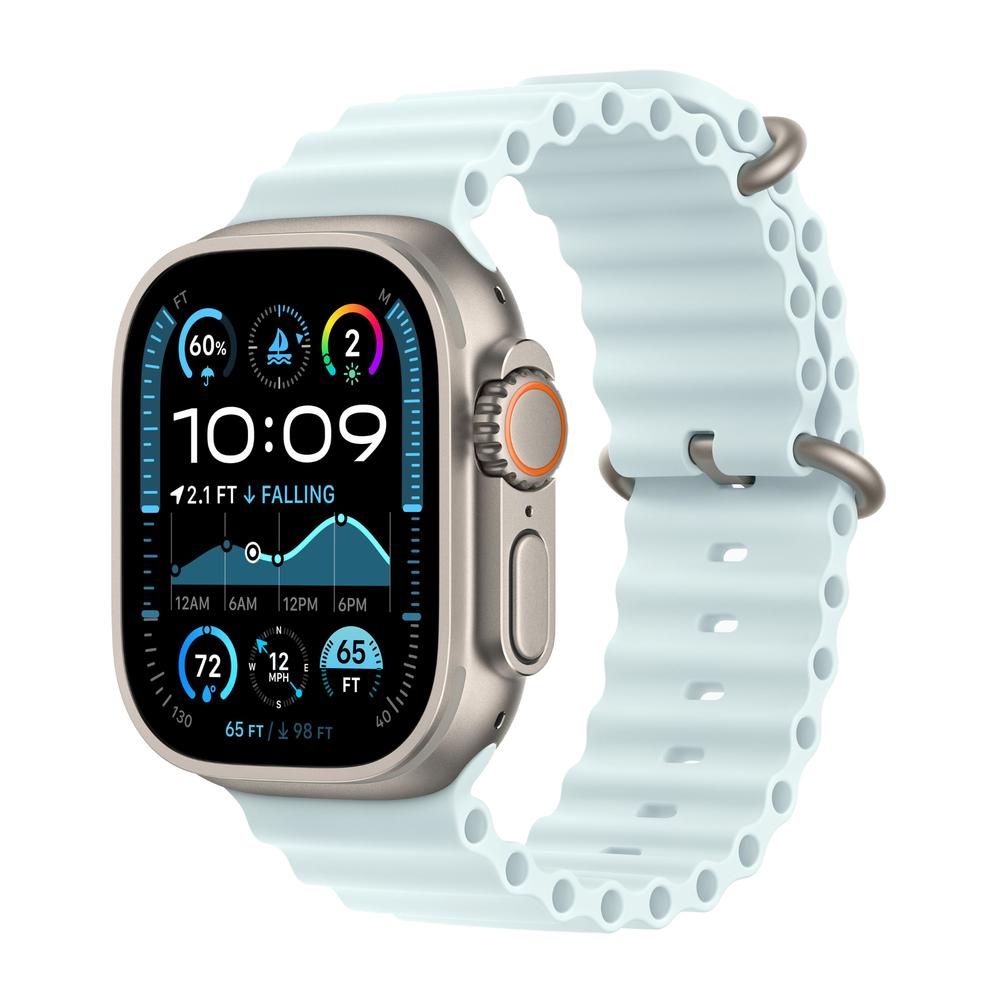 Apple Watch Ultra 2 (2024) 49mm Natural Titanium Case with Ice Blue Ocean Band