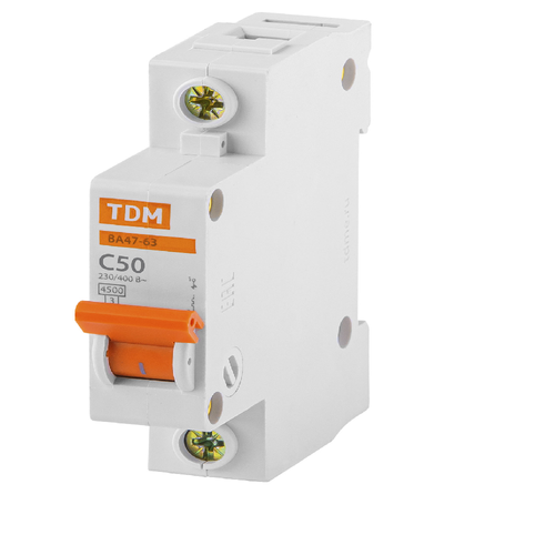 TDM Автоматический выключатель ВА47-63 1P 50А 4,5кА х-ка С SQ0218-0008