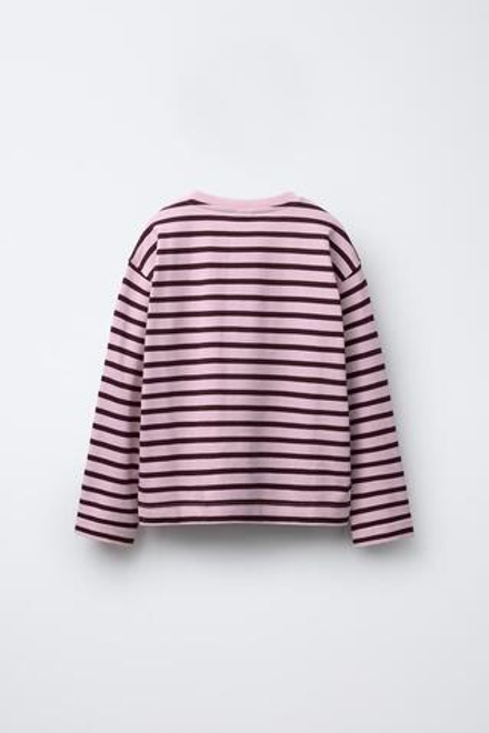 ZARA ФУТБОЛКА В ПОЛОСКУ С НАШИВКОЙ «СЕРДЦЕ», РОЗОВЫЙ