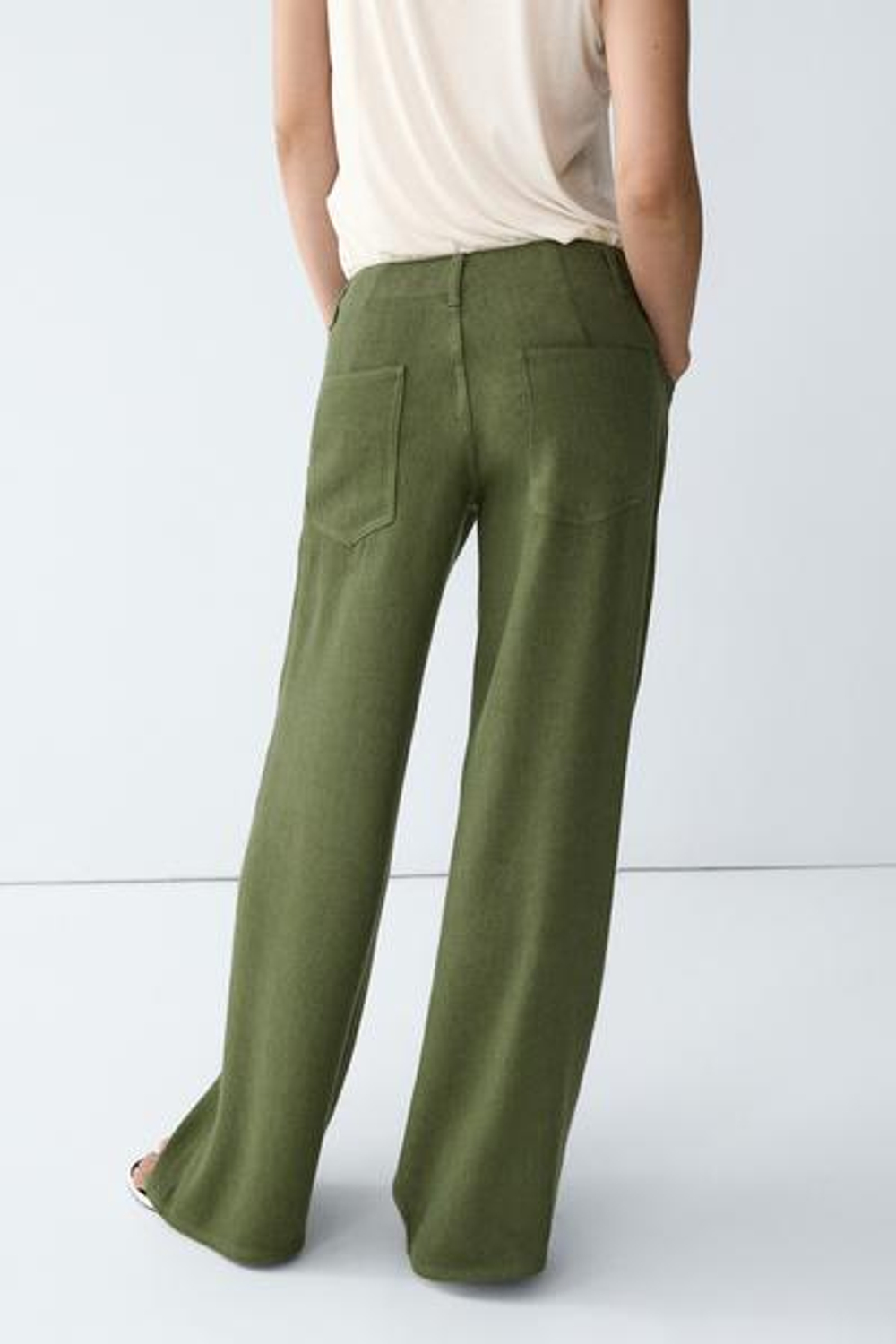 Massimo Dutti Прямые брюки из смесовой льняной ткани, зеленый