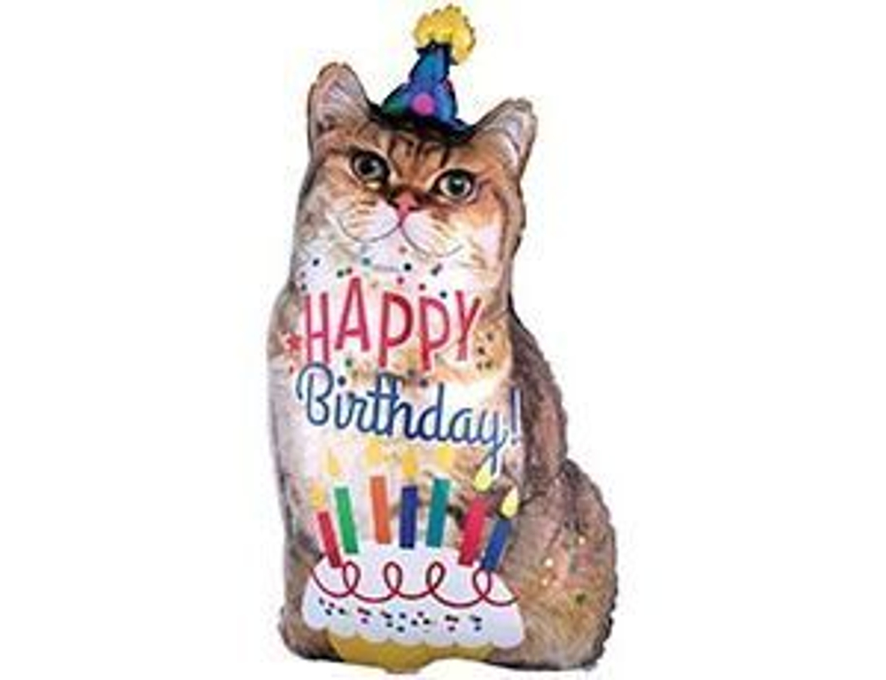 А Фигура, Кот фотографичный, Happy Birthday, 18"/45 см X 33"/83 см, 1 шт.