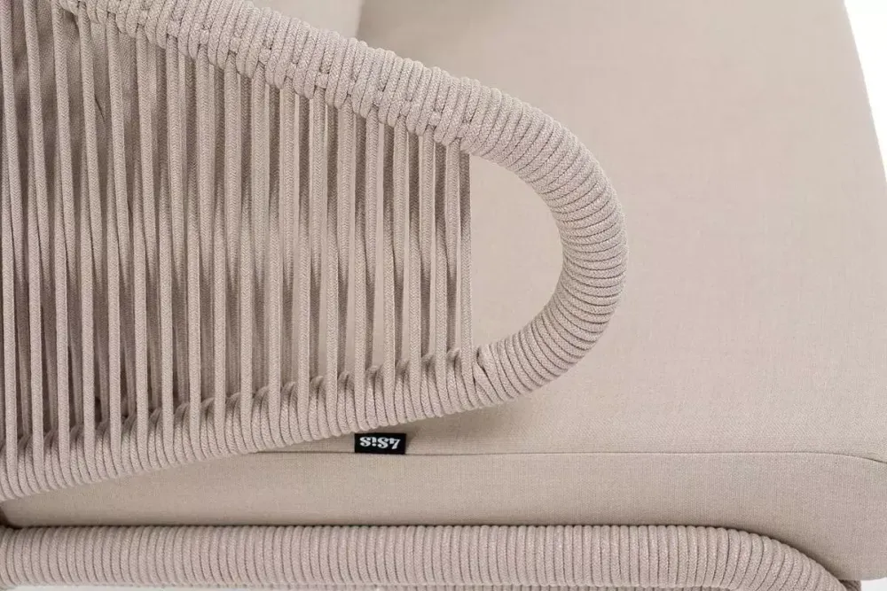 "Милан" кресло плетеное из роупа, каркас алюминий белый муар, роуп бежевый круглый, ткань бежевая 035