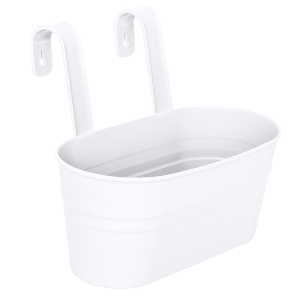 Кашпо "Ведро декоративное" большое овальное настенное с крючками для подвеса, цвет белый