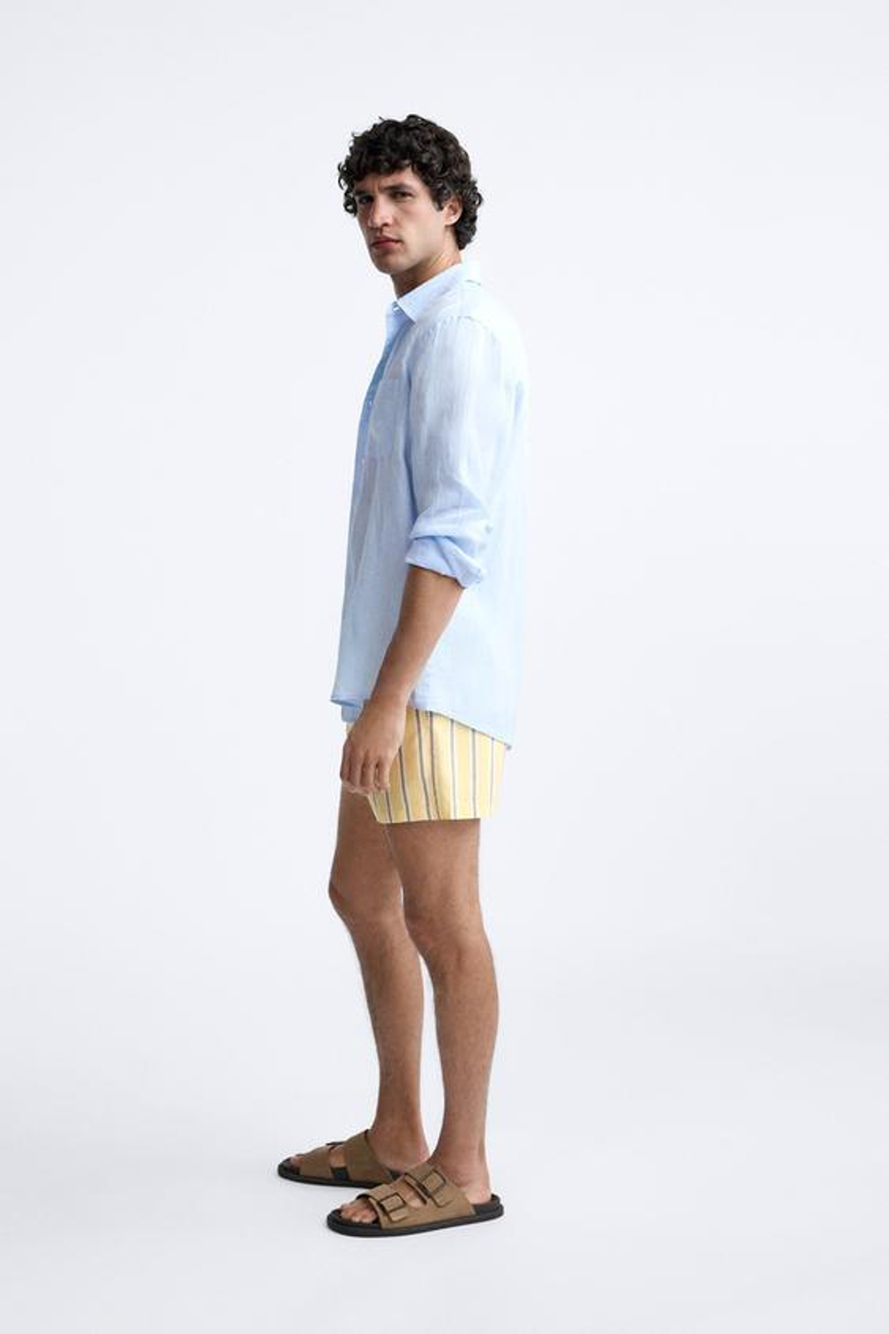 ZARA ПЛАВКИ КЛАССИЧЕСКОГО КРОЯ В ПОЛОСКУ, ПАСТЕЛЬНО-ЖЕЛТЫЙ