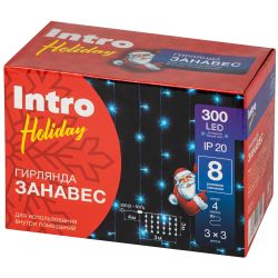 Светодиодная новогодняя гирлянда Intro Holiday INZL-02Z занавес 3*3 м холодный белый 300 led 220в | Intro