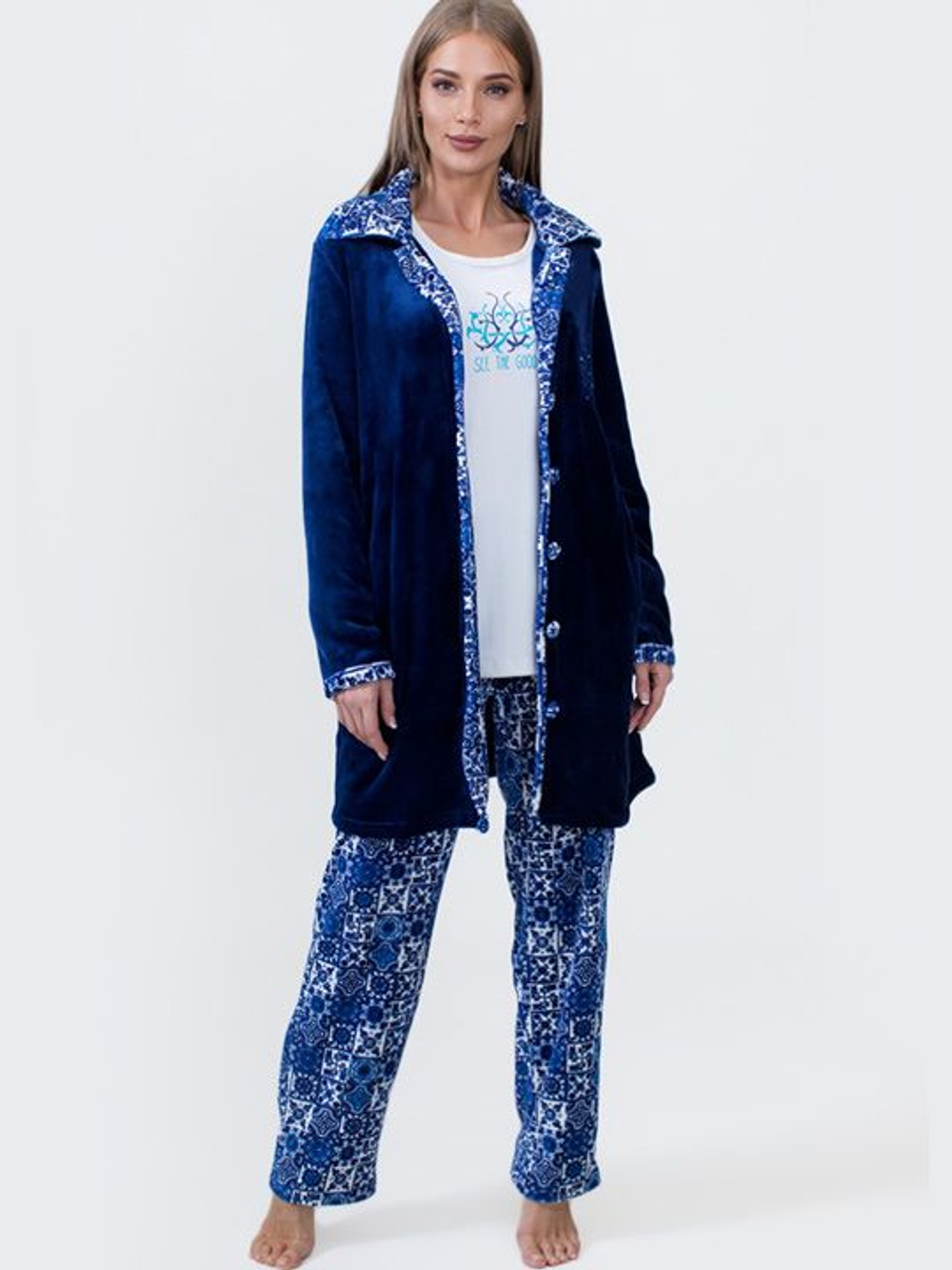 Уютный микрофибровый комплект из 3 предметов (Размер: XXL) (Цвет: темно-синий)