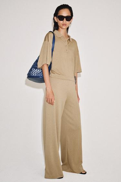 ZARA БРЮКИ ПРЯМОГО КРОЯ ИЗ ЛИОЦЕЛЛА, БЕЖЕВЫЙ