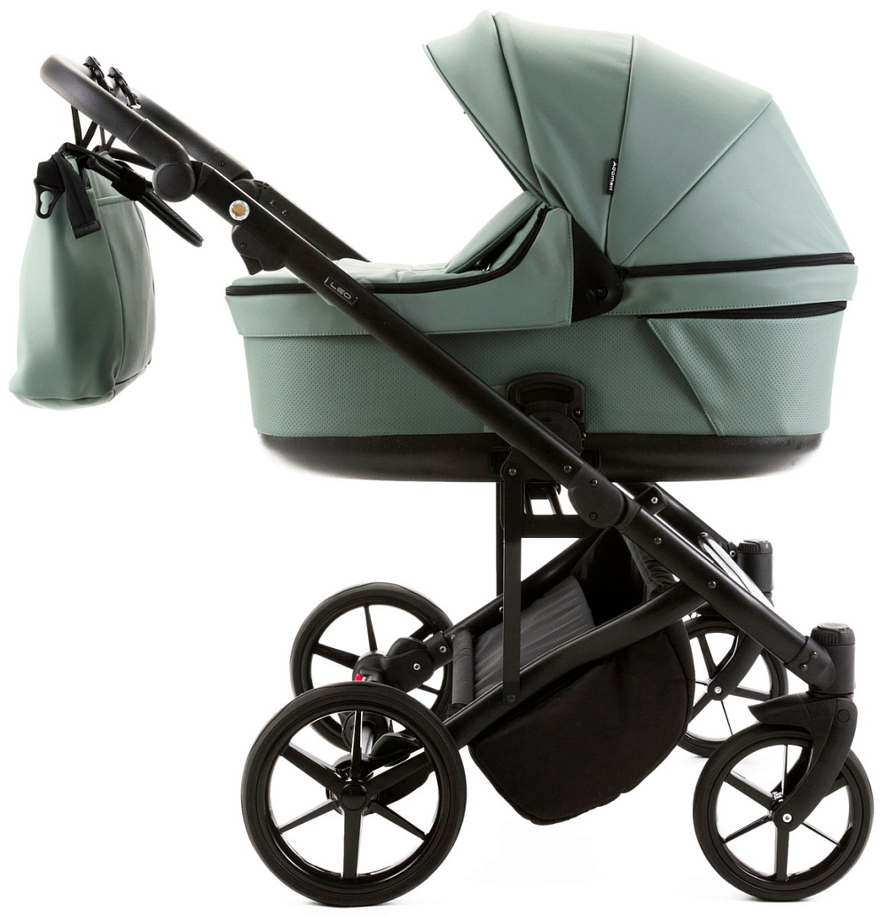 Детская коляска для двойни Adamex Leo Duo Deluxe 2 в 1 DUO-SA20 (СЕРО-ЗЕЛЁНАЯ КОЖА)