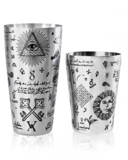 Шейкер Lumian Yokai Boston Alchemy Tin & Half Tin, 18-28 oz, серебро с гравировкой