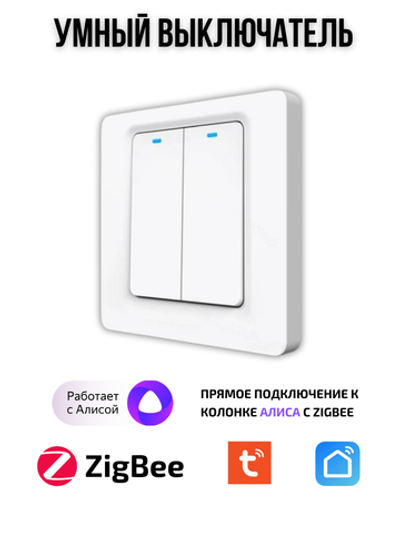 Умный выключатель ZigBee двухклавишный для Алисы