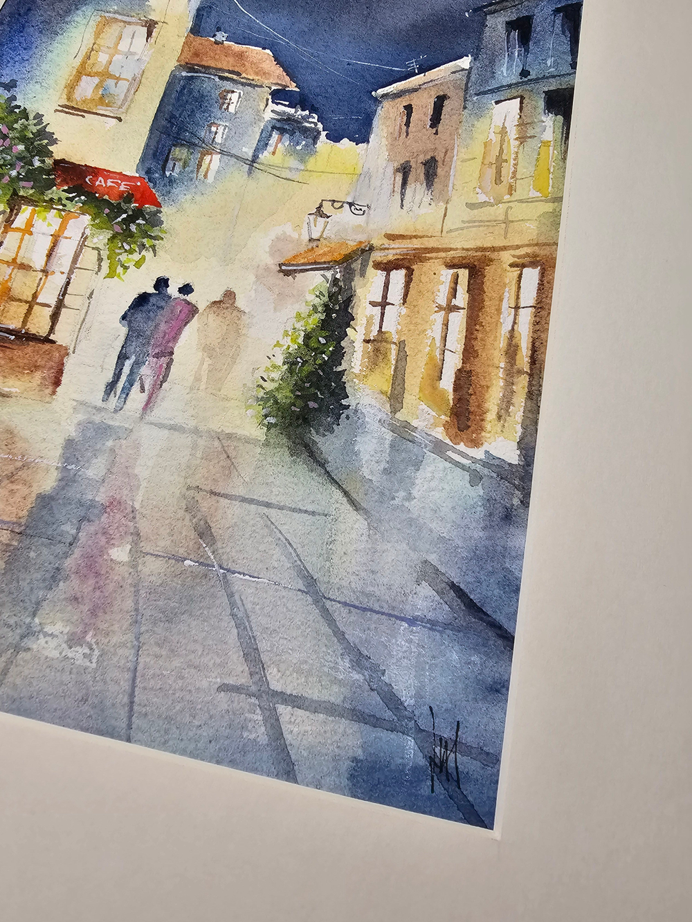 Картина авторская акварельная в паспарту 21х30 см на стену для интерьера "Вечерняя прогулка"