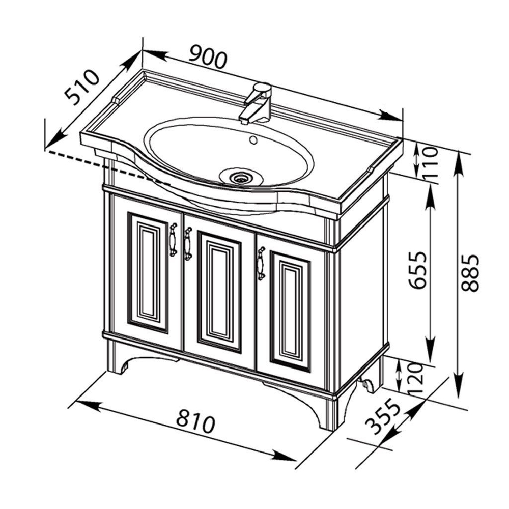 Тумба с раковиной Aquanet Валенса 90 белый краколет/серебро