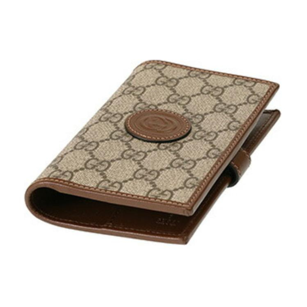 GUCCI GG Retro Canvas With Leather Binding Card Holder, Wallet, Passport Holder Men"s Brown