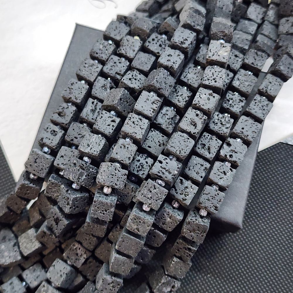 Лава вулканическая, бусины кубик, 8мм