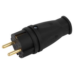 Вилка ЭРА VX10-B-IP44 каучуковая c заземлением 16А IP44 прямая черная | Штепсельные вилки и розетки