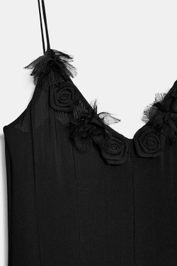 ZARA ПЛАТЬЕ МИДИ С ЦВЕТОЧНЫМ УЗОРОМ ИЗ ПОЛУПРОЗРАЧНОЙ ТКАНИ, ЧЕРНЫЙ