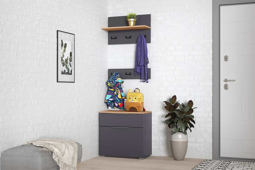 Вешалка настенная Октава 15.14.01, Серый графит, Дуб золотой