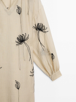 Massimo Dutti Платье с вышивкой и принтом, жженый