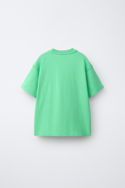 ZARA ФУТБОЛКА HEAVY WEIGHT С ВЫШИВКОЙ, ЗЕЛЕНЫЙ