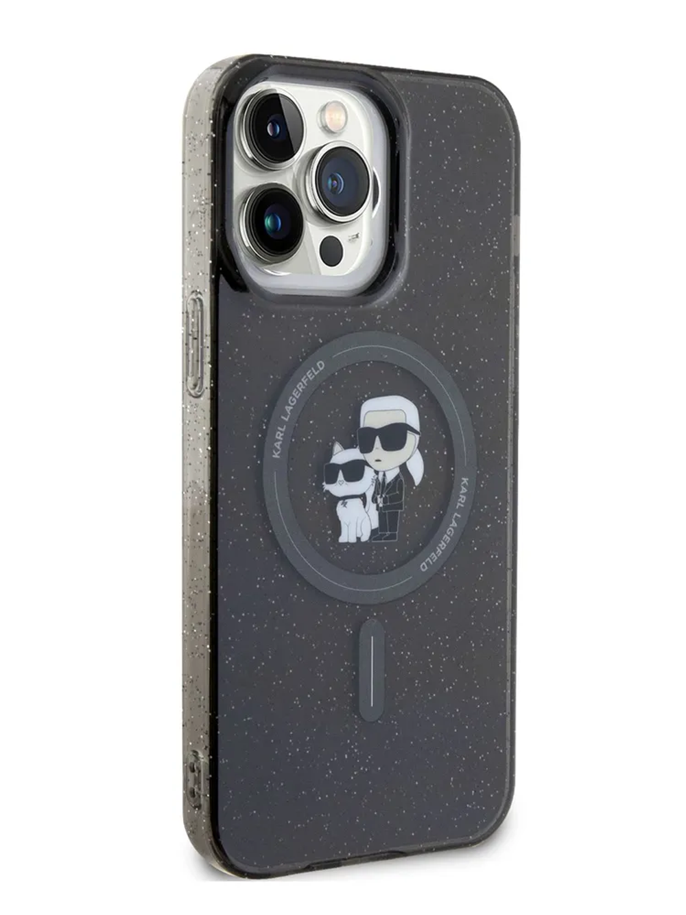 Чехол Lagerfeld Karl&Choupette Hard с блестками для iPhone 15promax