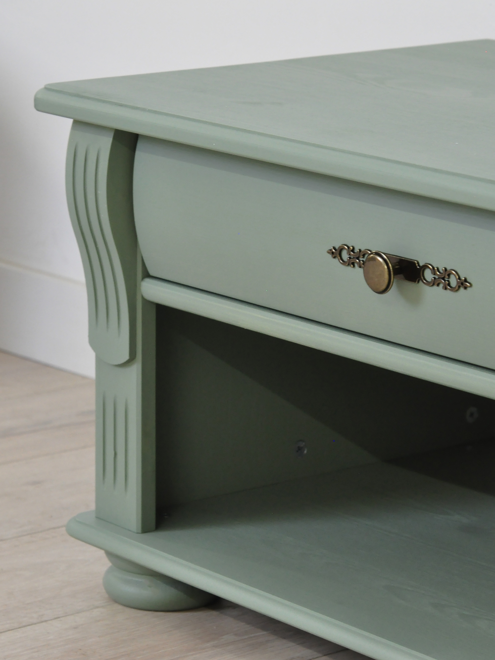 Тумба под телевизор 180х47х40, Susanna, с ящиками и полками, массив сосны, зелёный, Dipriz