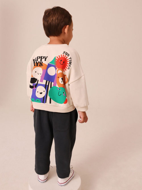 Толстовка и джоггеры в комплекте для мальчика Next B12-013, Бежевый, Темно-серый